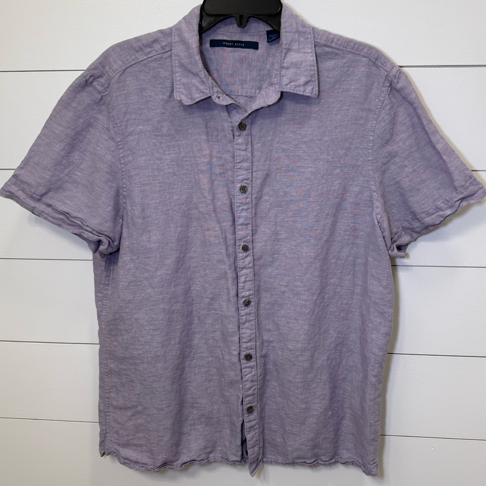 Perry Ellis Men's Purple Short Sleeve Button Down Shirt